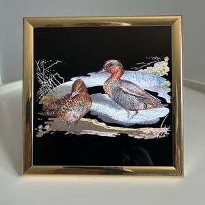 Vintage Kafka Industries Ltd Ducks Metal Etching Framed Art Wall Shelf USA